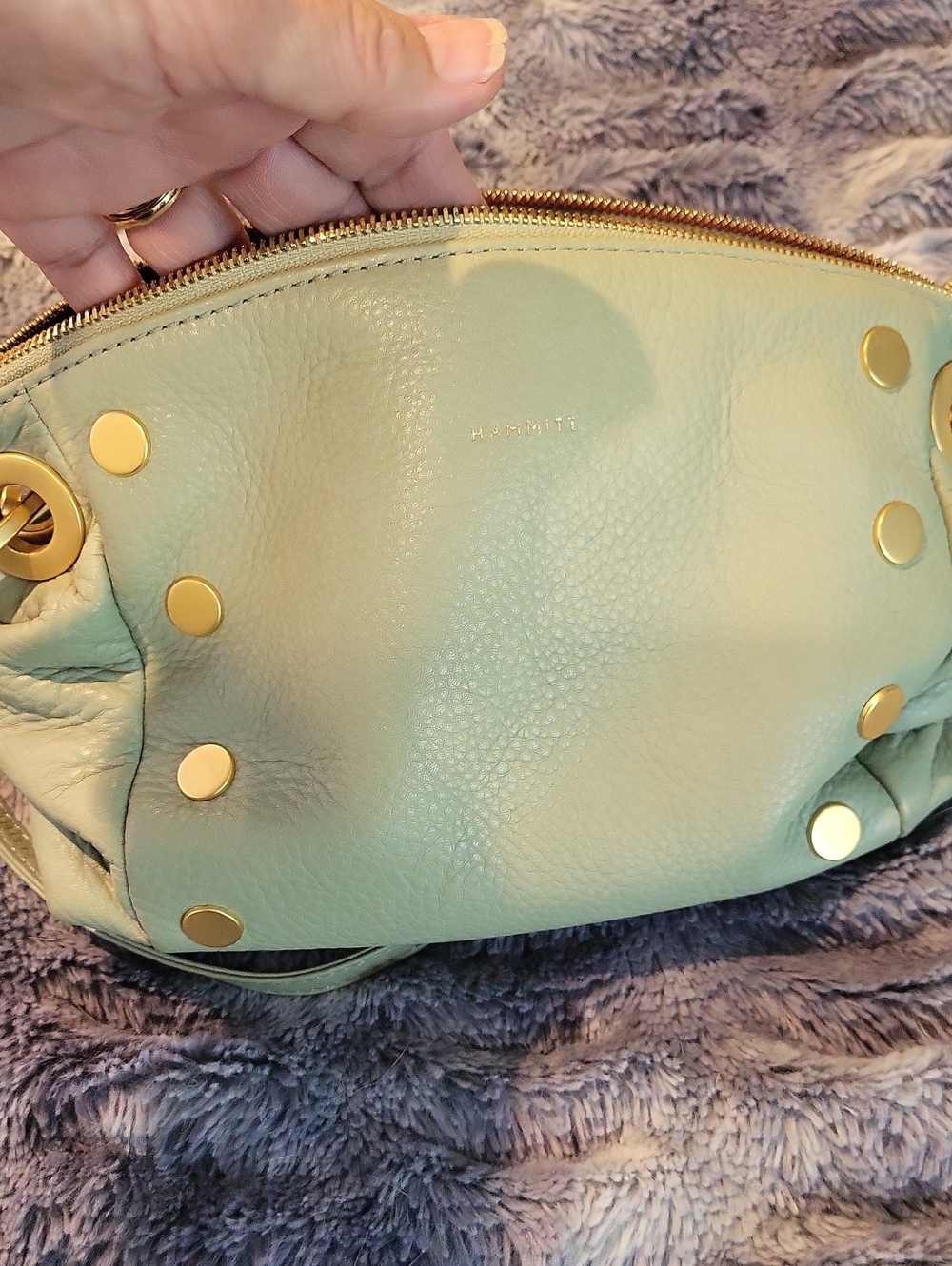 Hammitt Mint Green Leather Crossbody with Gold Studs